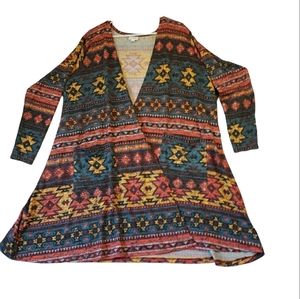 NWT Lularoe Womans 2XL Caroline Aztec A Line Mid-Thigh Pocket Cardigan